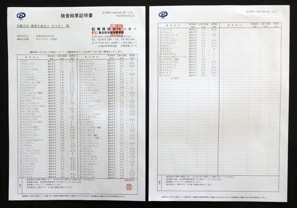 食用バラの残留農薬検査